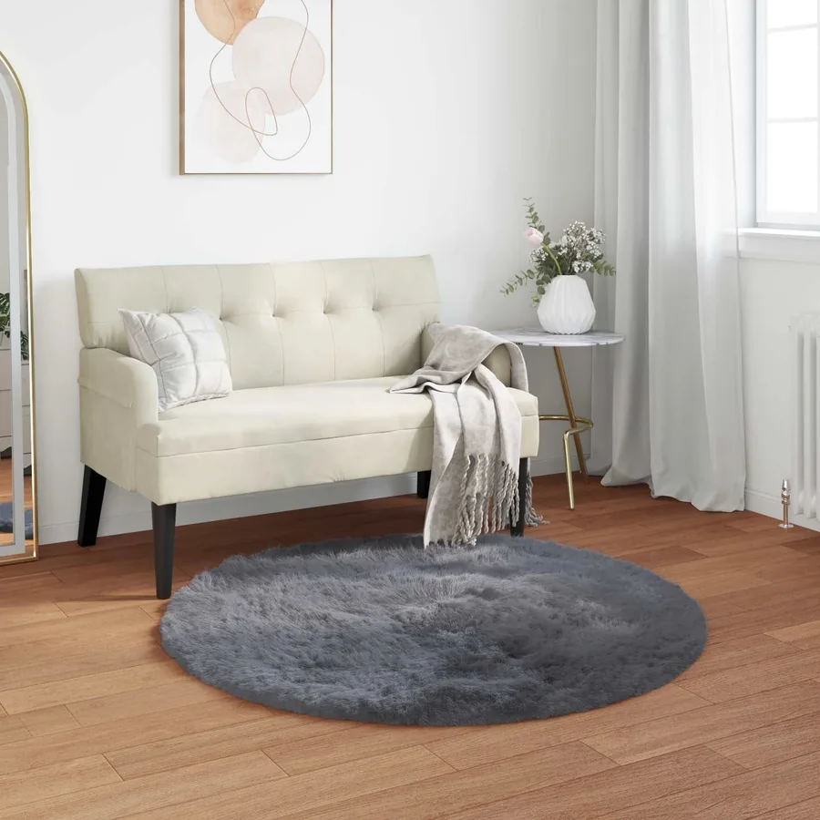 Tapis en fausse TAFALLA Anthracite Ø 80 cm Polyester
