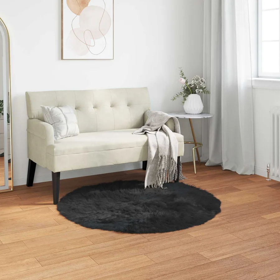 Tapis en fausse TAFALLA Noir Ø 80 cm Polyester