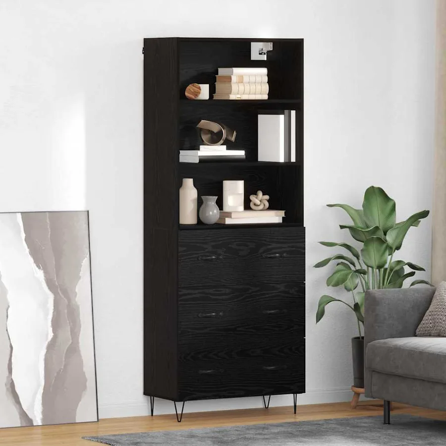 Haut Armoire avec tiroir 2 pcs Chêne noir Bois d'ingénierie