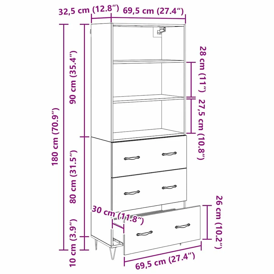Haut Armoire avec tiroir 2 pcs Chêne noir Bois d'ingénierie - 13