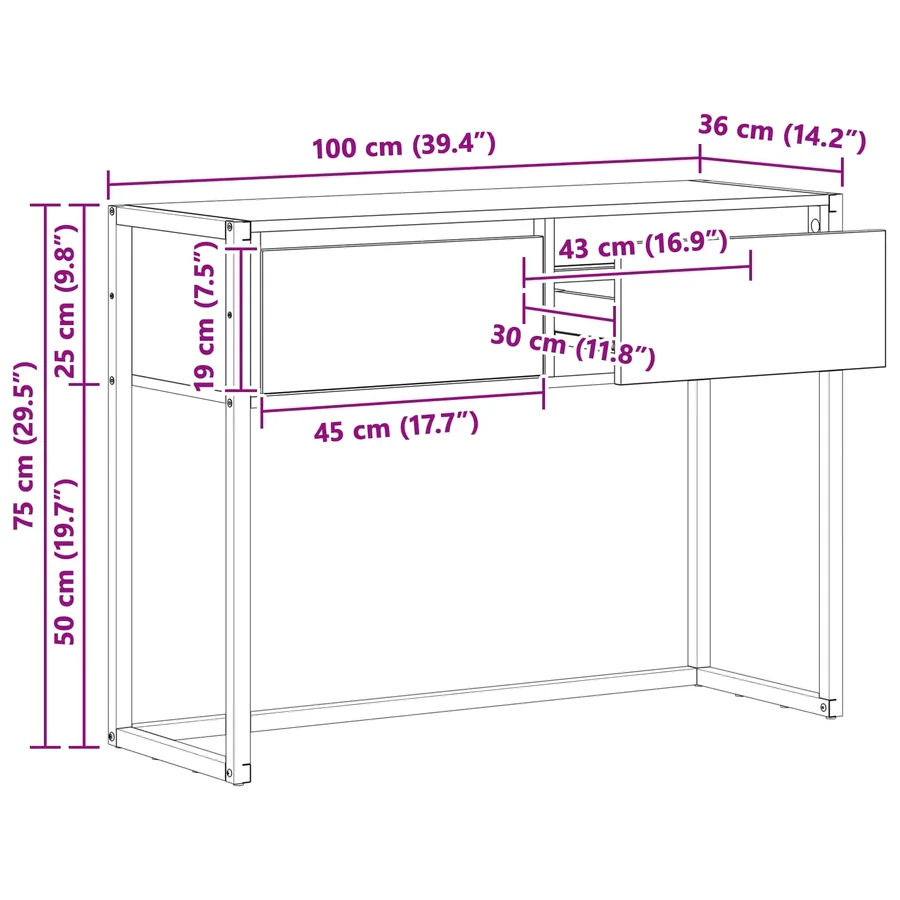 Table d'appoint Chêne artisan 100 x 36 x 75 cm - 11