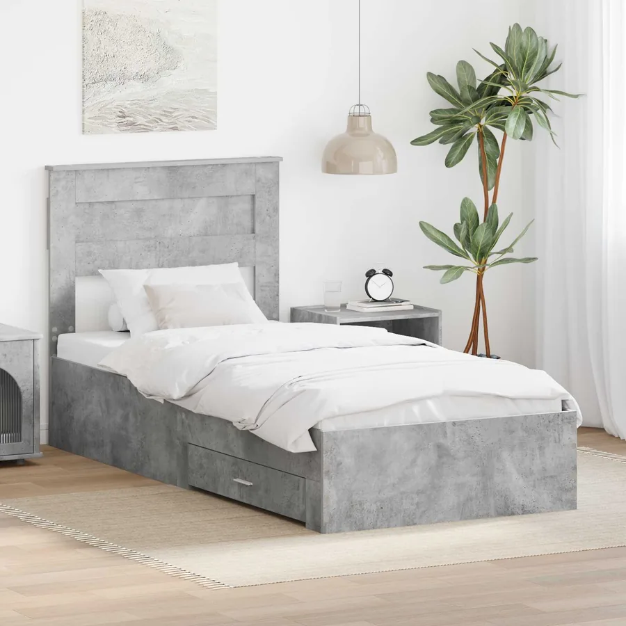 Cadre de lit Gris Béton et Argent 75 x 190 cm Bois d'ingénierie
