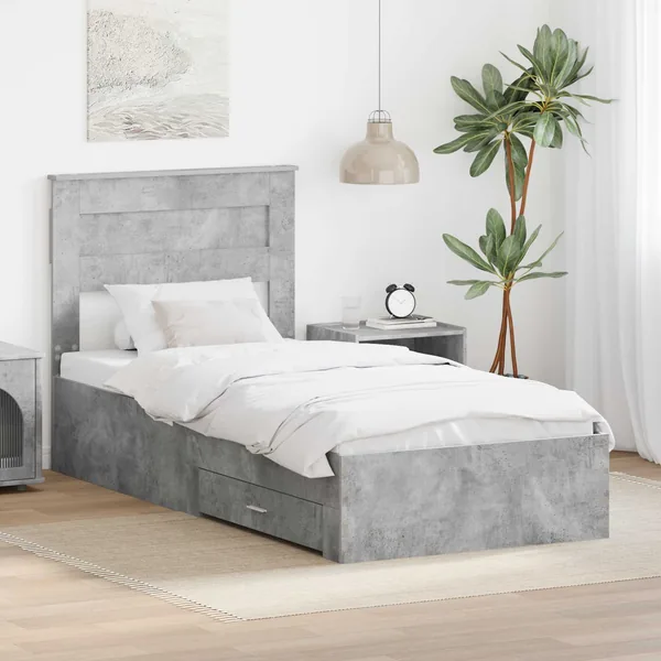 Cadre de lit Gris Béton et Argent 75 x 190 cm Bois d'ingénierie