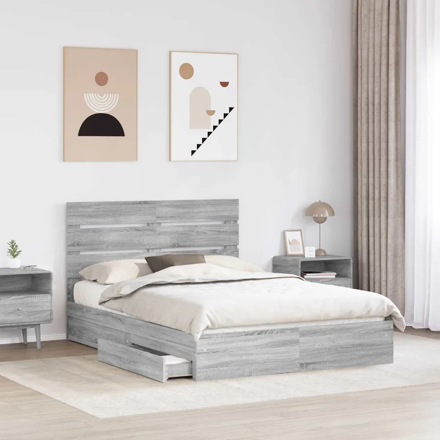 Lit de Rangement Gris Sonoma 140 x 200 cm Bois d'ingénierie - 3
