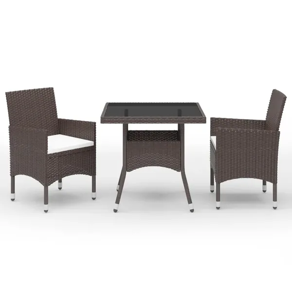 Ensemble à manger de jardin 3pcs Marron Résine tressée et verre