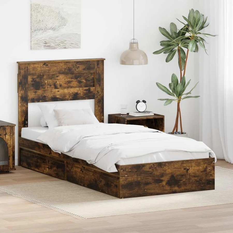 Lit de Rangement Chêne fumé 100 x 200 cm Bois d'ingénierie