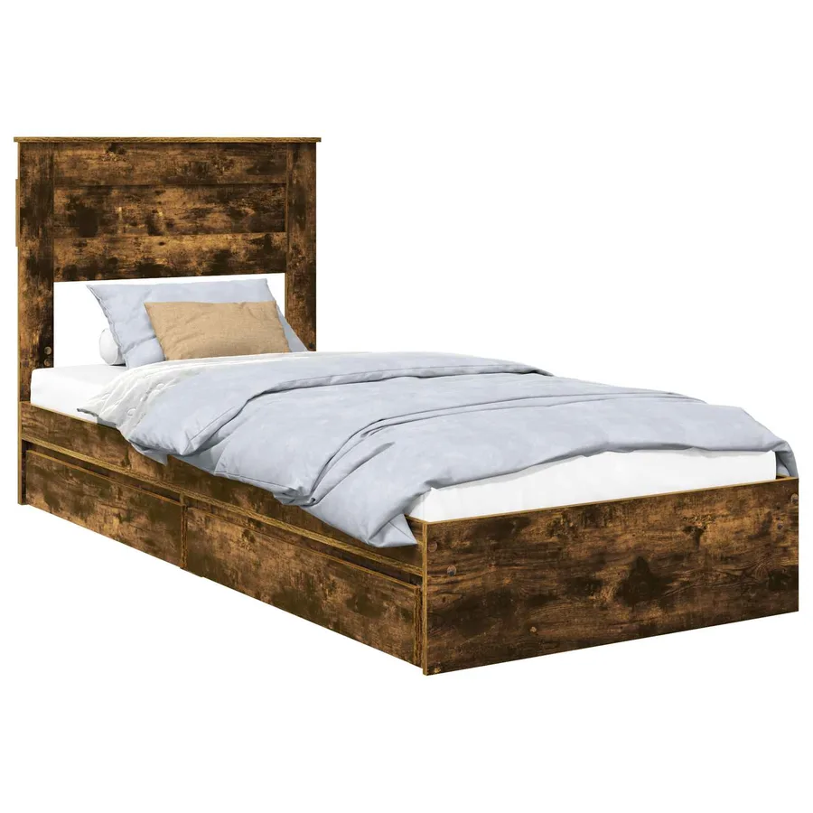 Lit de Rangement Chêne fumé 100 x 200 cm Bois d'ingénierie - 2