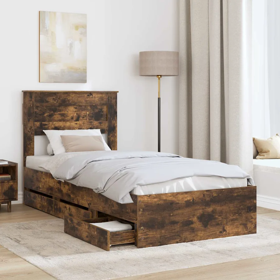 Cadre de lit Chêne fumé 100 x 200 cm Bois Ingénierie - 3