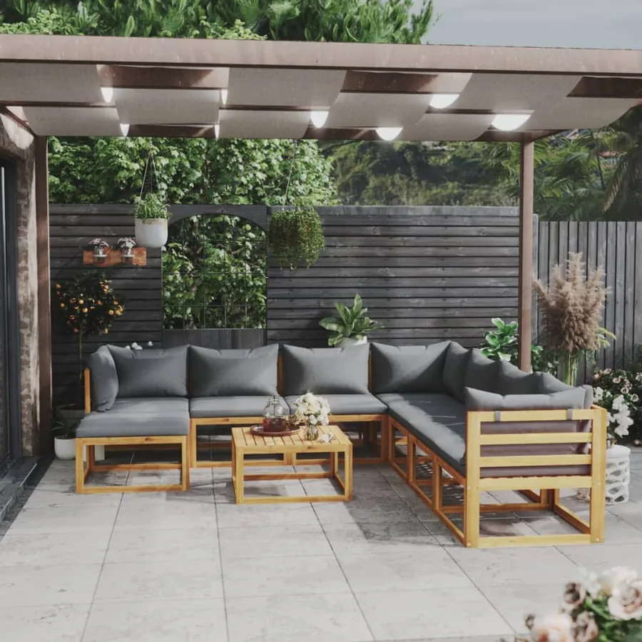 Salon de jardin 9 pcs avec coussin Bois d'acacia solide