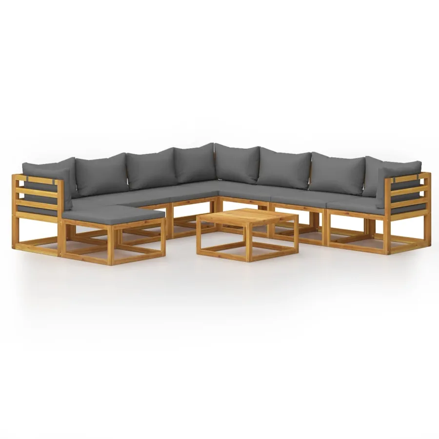Salon de jardin 9 pcs avec coussin Bois d'acacia solide - 2