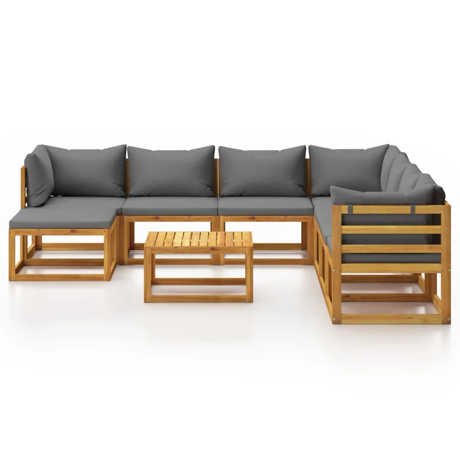 Salon de jardin 9 pcs avec coussin Bois d'acacia solide - 3