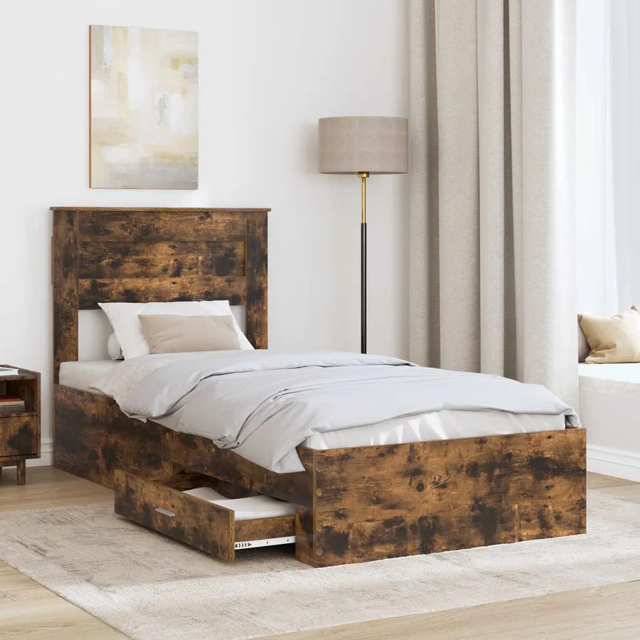 Cadre de lit Chêne fumé 90 x 200 cm Bois d'ingénierie - 3
