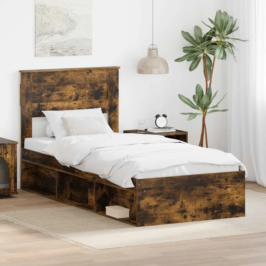 Cadre de lit Chêne fumé 75 x 190 cm Bois de pin massif