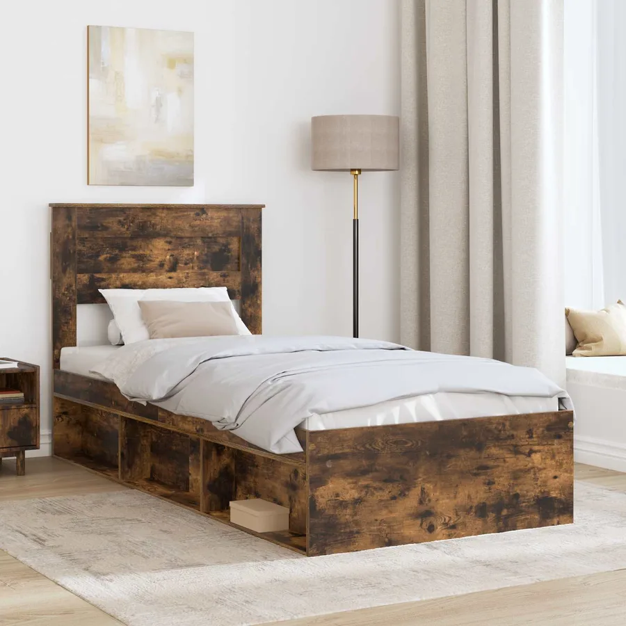 Cadre de lit Chêne fumé 75 x 190 cm Bois de pin massif - 3