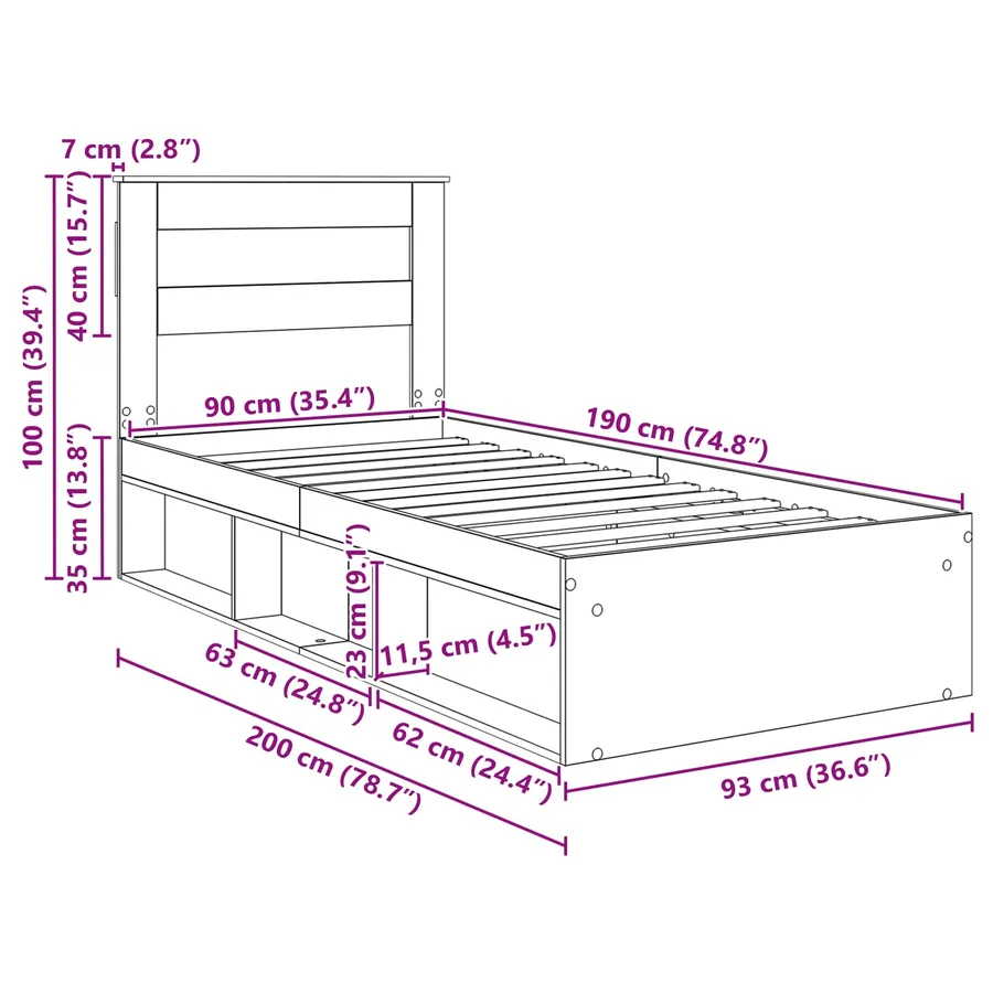 Cadre de lit Gris Sonoma 90 x 190 cm Bois de pin massif - 13
