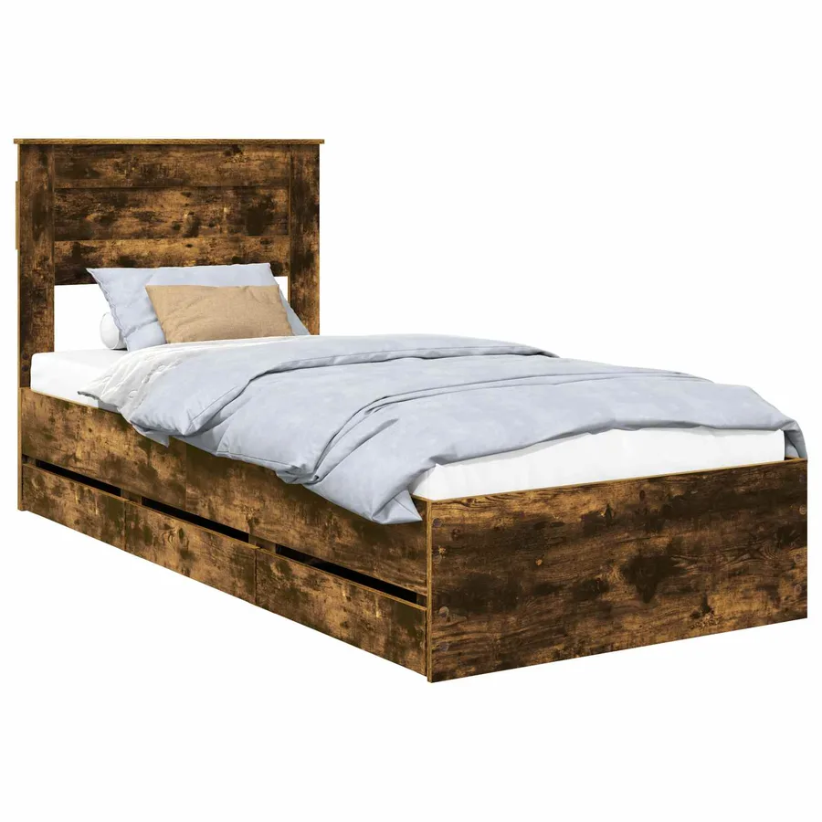 Cadre de lit avec tiroir Chêne fumé 75 x 190 cm Bois Ingénierie - 2