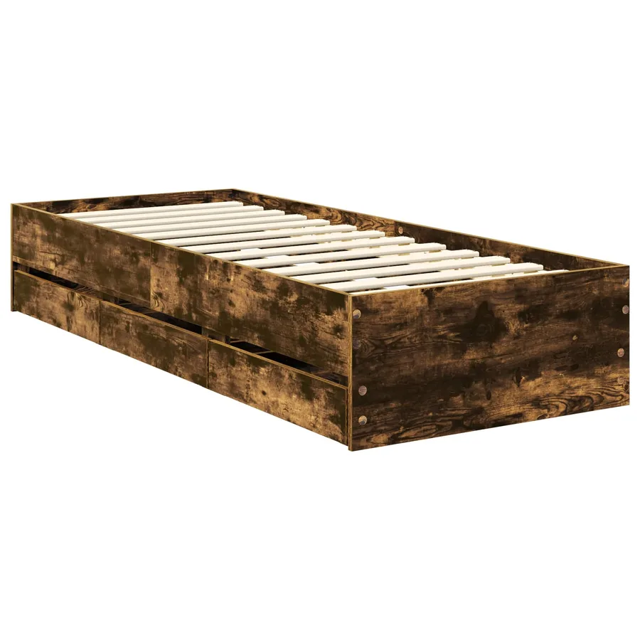 Cadre de lit avec tiroir Chêne fumé 75 x 190 cm Bois Ingénierie - 6