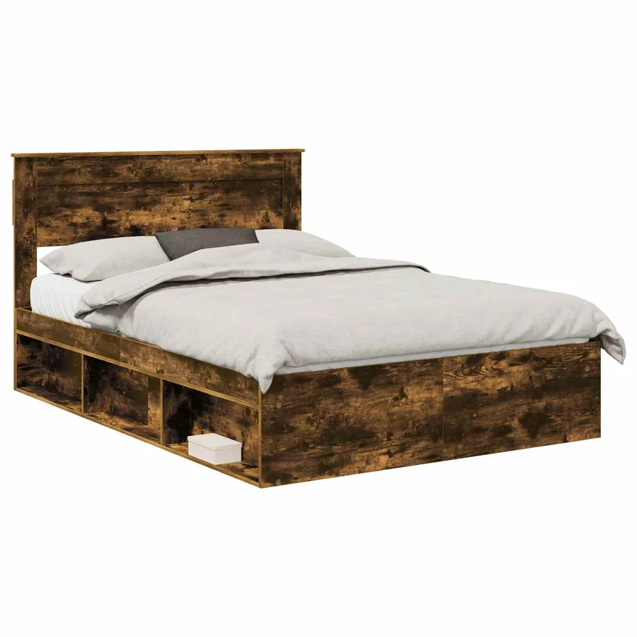 Cadre de lit Chêne fumé 140 x 200 cm Bois de pin massif - 2