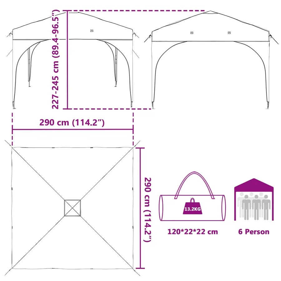 Tente de fête pop-up 290 x 290 x 245 cm Anthracite - 16