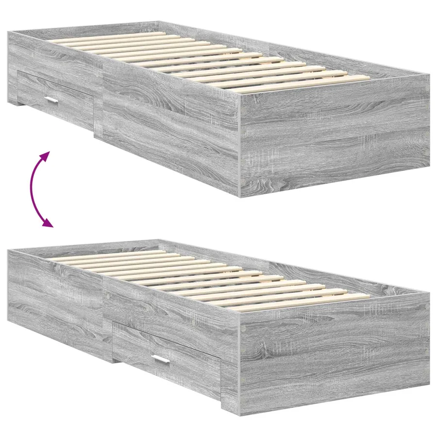 Cadre de lit avec tiroir Sonoma Gris et Argent 75 x 190 cm - 12