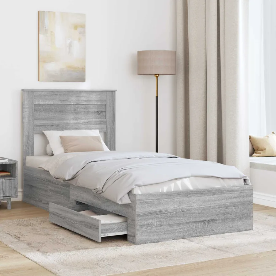 Cadre de lit avec tiroir Sonoma Gris et Argent 75 x 190 cm - 3
