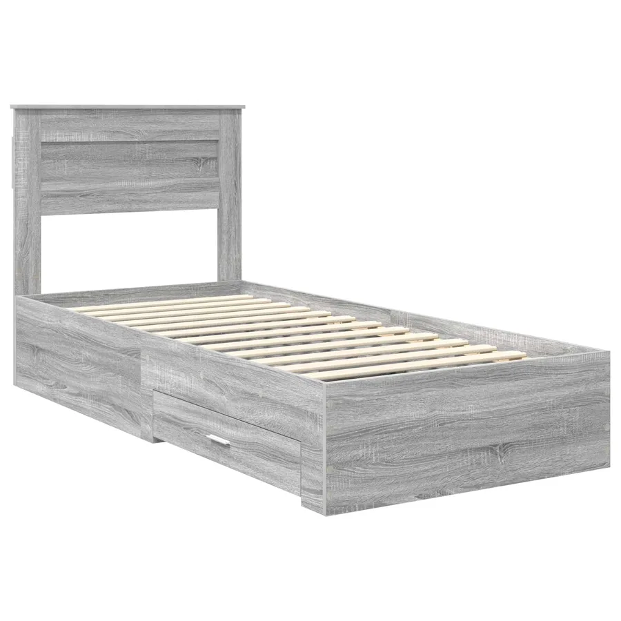 Cadre de lit avec tiroir Sonoma Gris et Argent 75 x 190 cm - 4