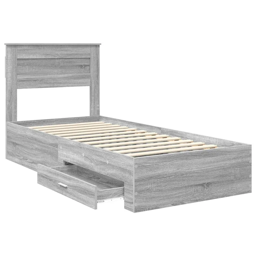 Cadre de lit avec tiroir Sonoma Gris et Argent 75 x 190 cm - 5