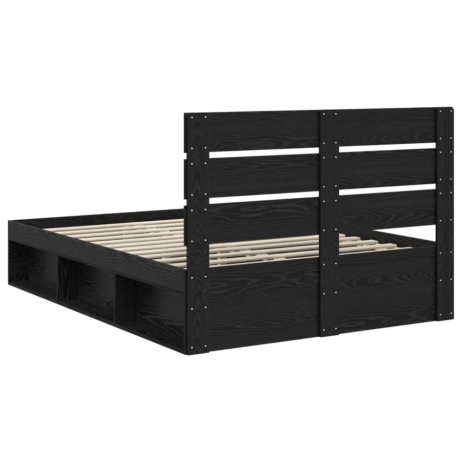 Cadre de lit avec tête de lit Noir 140 x 190 cm Pin massif - 9