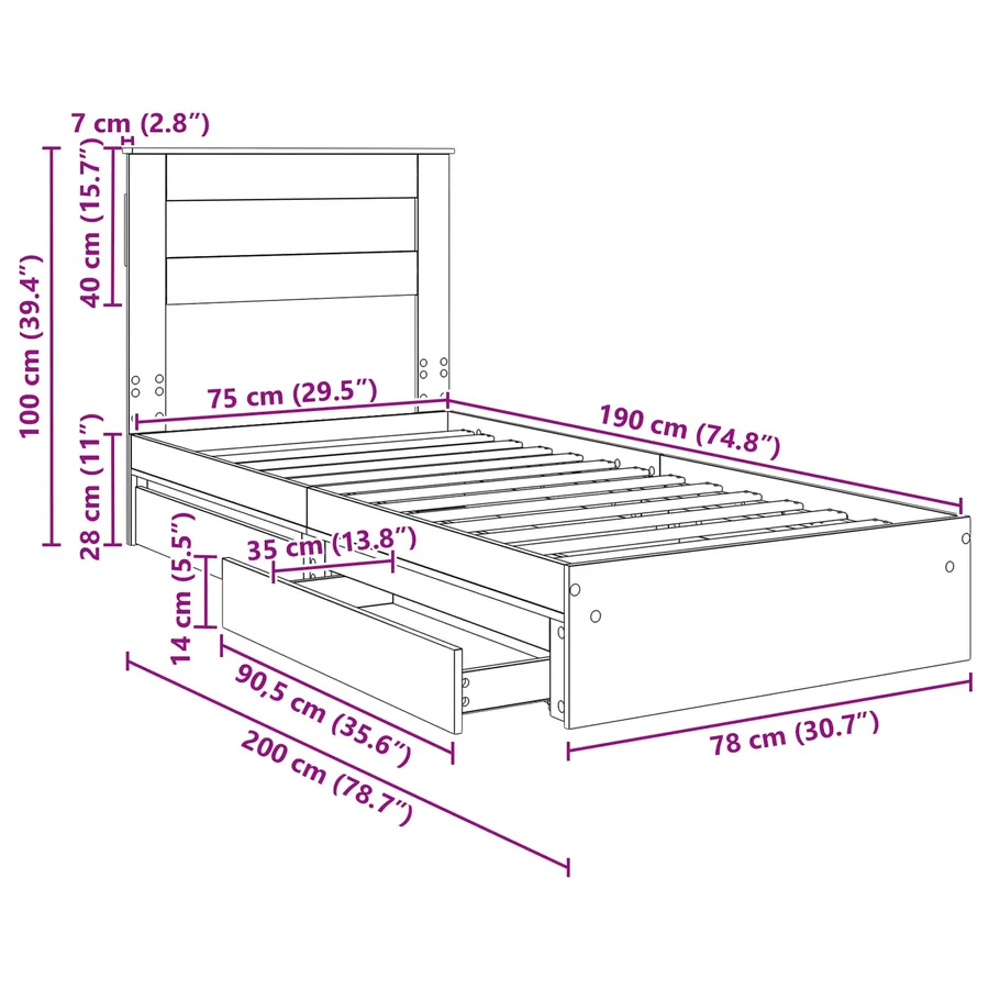 Lit de Rangement Blanc 75 x 190 cm Bois d'ingénierie - 14