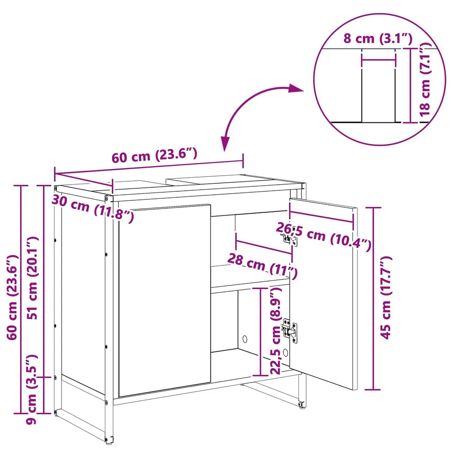 Cabinet de salle de bain Chêne artisan 60 x 30 x 60 cm - 14