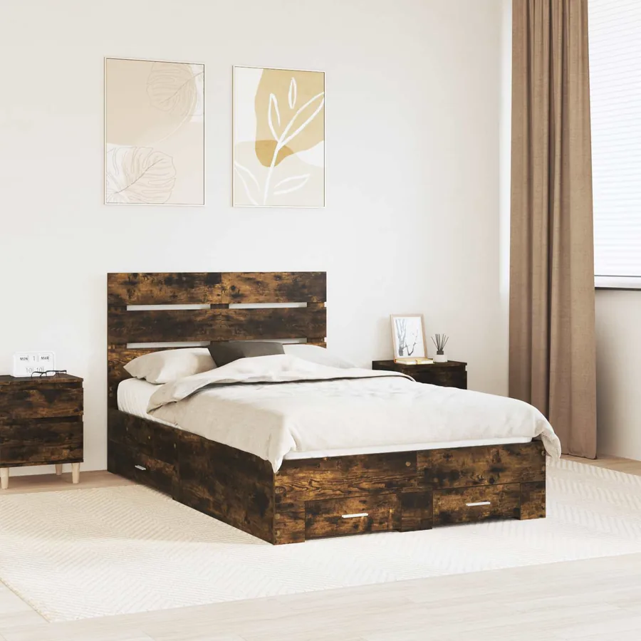 Cadre de lit Chêne fumé 120 x 200 cm Bois d'ingénierie