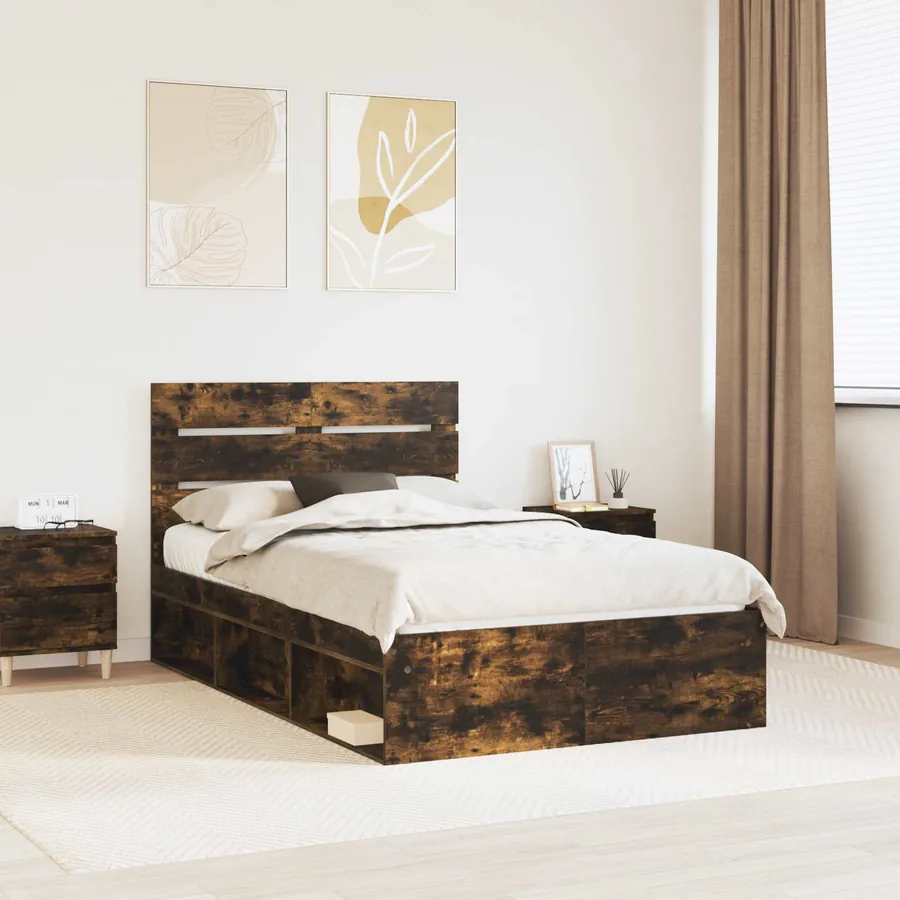 Cadre de lit Chêne fumé 120 x 200 cm Bois de pin massif