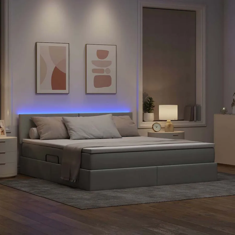 Lit de rangement LED avec matelas Gris clair 180 x 200 cm Tissu - 5