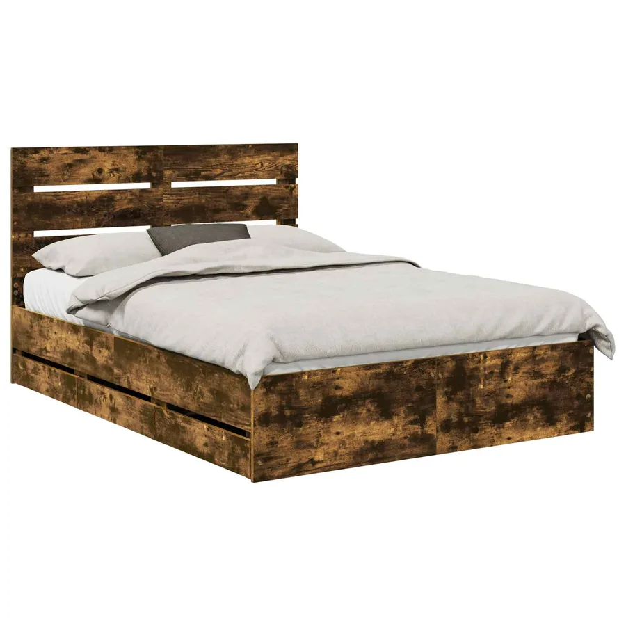Cadre de lit Chêne fumé 140 x 190 cm Bois Ingénierie - 2