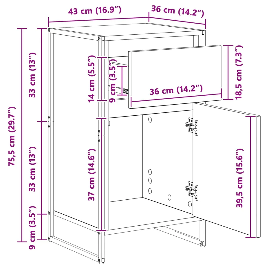 Buffet Chêne noir 43 x 36 x 75,5 cm Bois d'ingénierie - 14