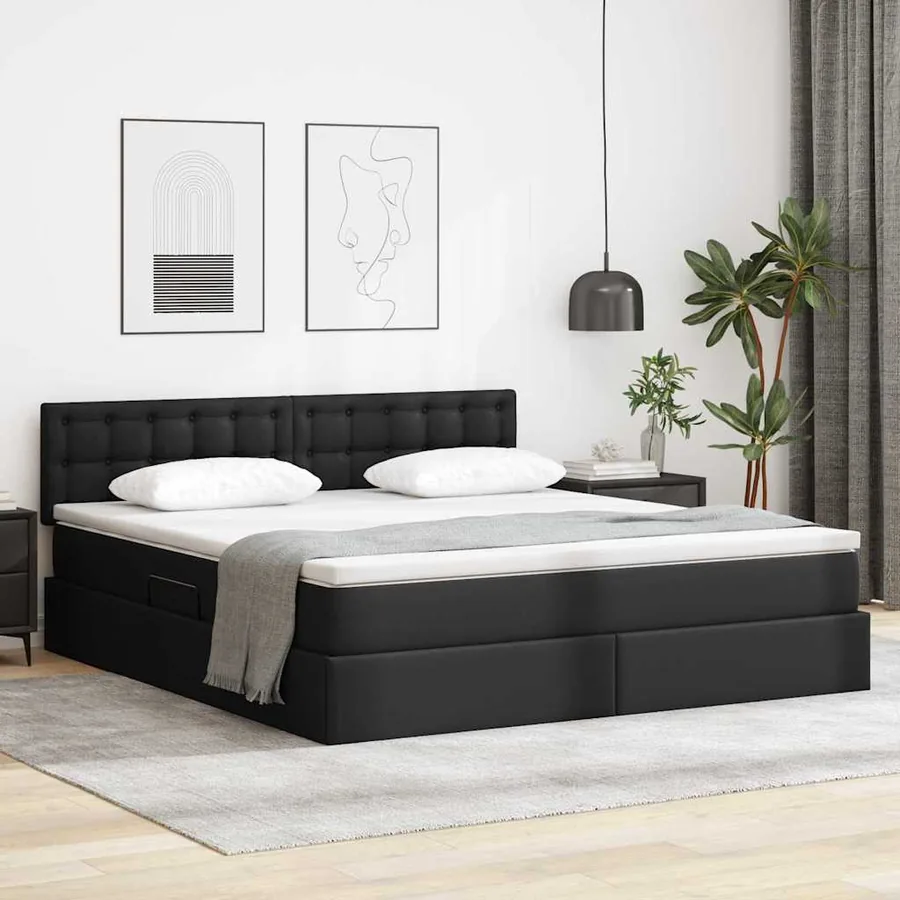 Lit avec rangement et matelas Noir 180 x 200 cm Simili cuir