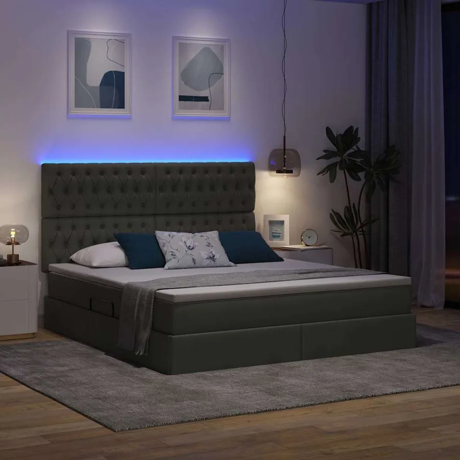 Lit de rangement LED avec matelas Gris foncé 180 x 200 cm Tissu - 5