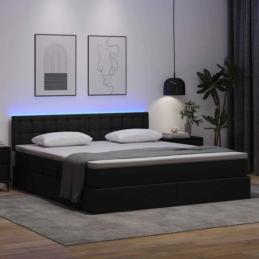 Lit avec rangement et LED Noir 180 x 200 cm Cuir synthétique - 5