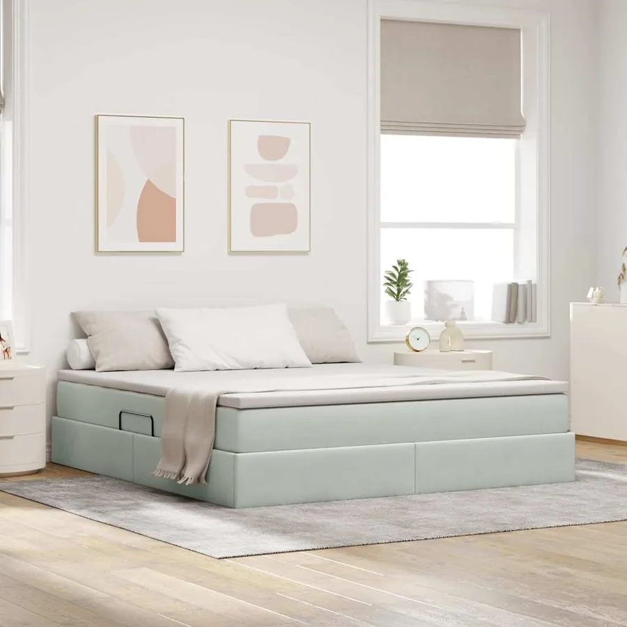 Lit avec rangement et matelas Gris clair 180 x 200 cm Velours