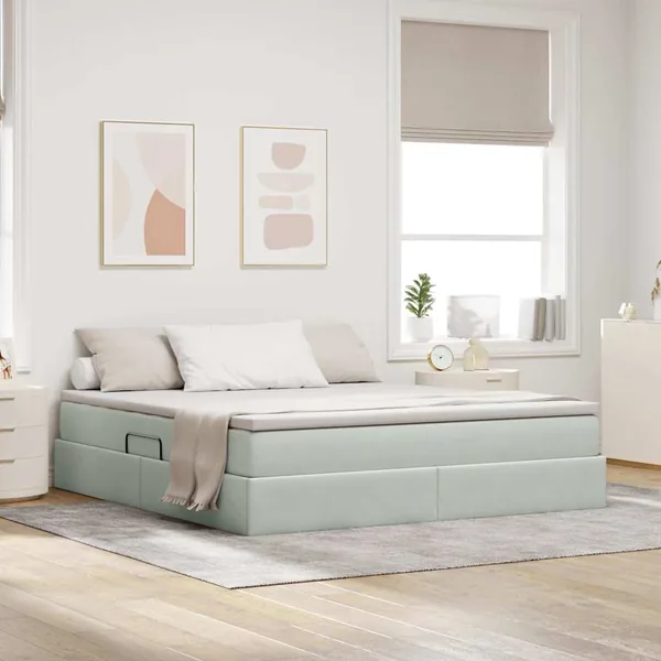 Lit avec rangement et matelas Gris clair 180 x 200 cm Velours