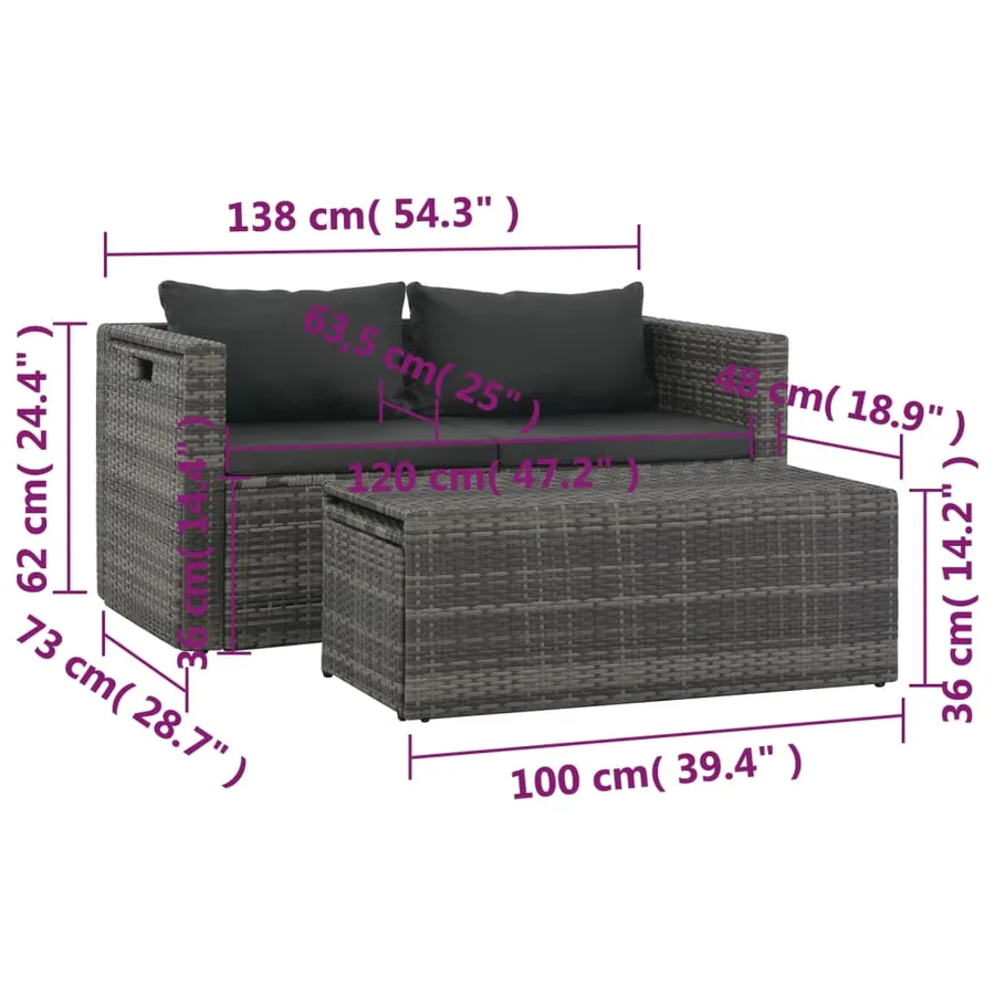 Salon de jardin avec coussins 6 pcs Résine tressée Gris - 11