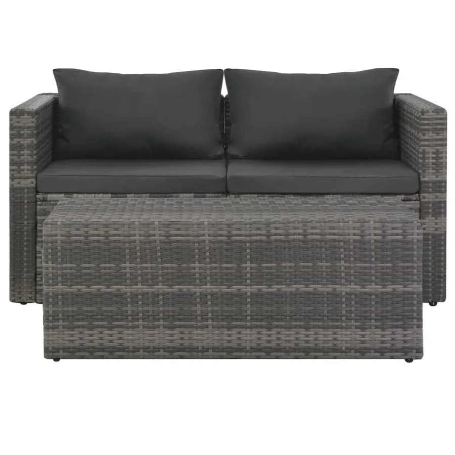 Salon de jardin avec coussins 6 pcs Résine tressée Gris - 2