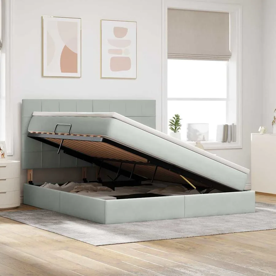 Lit de rangement LED avec matelas Gris clair 180 x 200 cm - 4