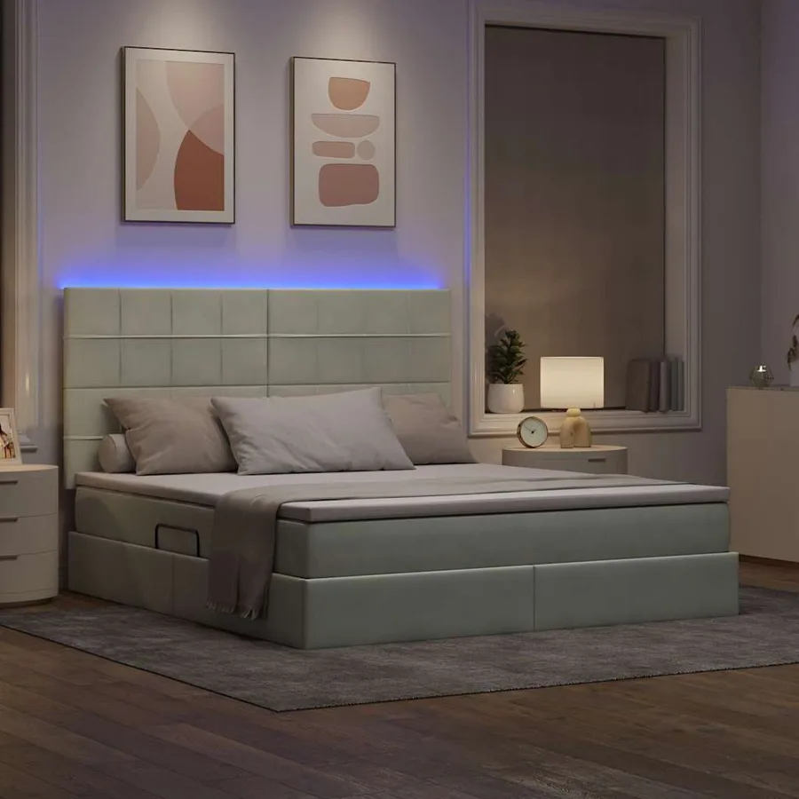 Lit de rangement LED avec matelas Gris clair 180 x 200 cm - 5