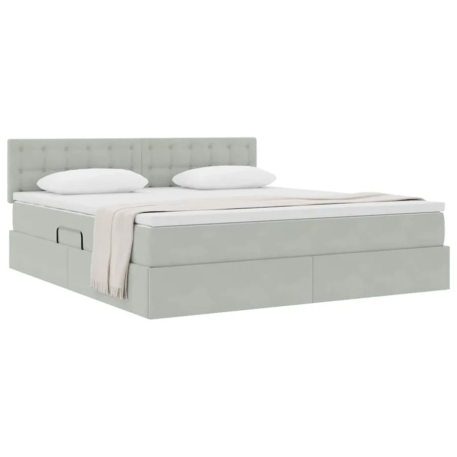 Lit de Rangement avec matelas Gris clair 180 x 200 cm Velours - 3