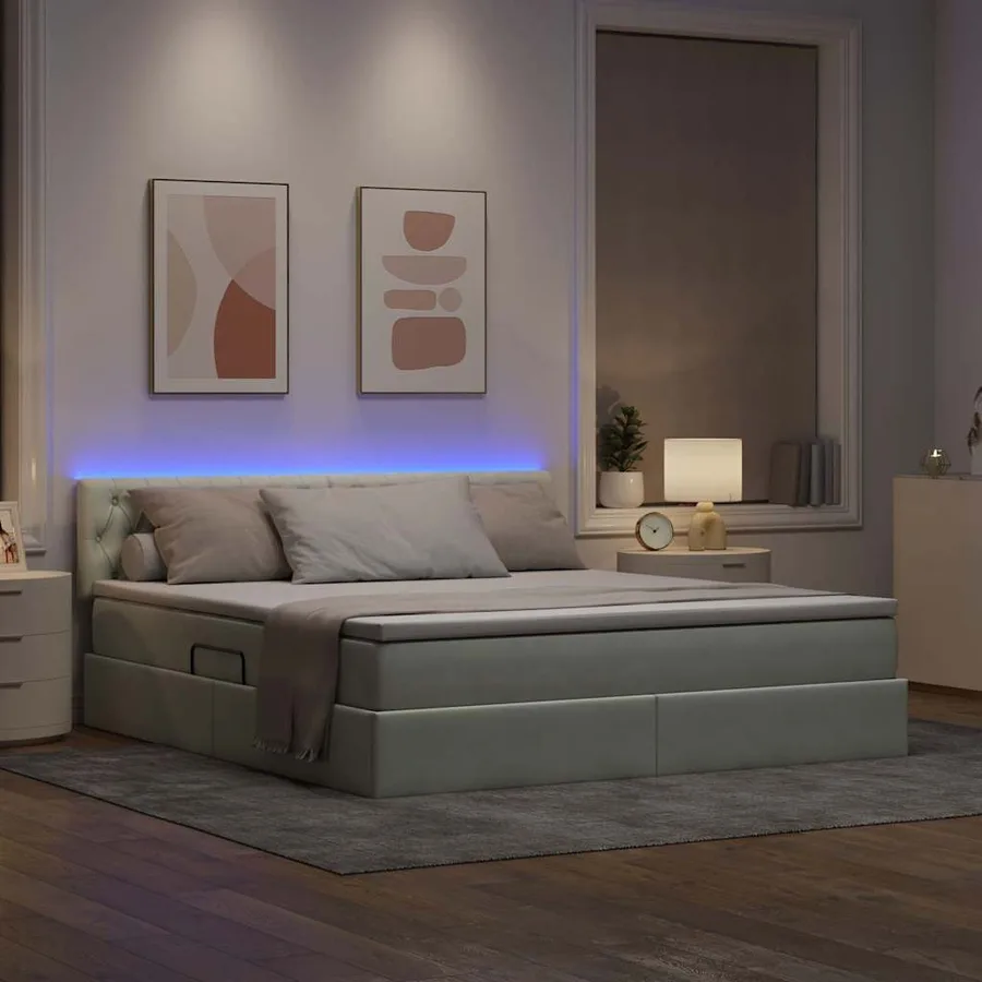 Lit de rangement LED avec matelas Gris clair 180 x 200 cm - 5