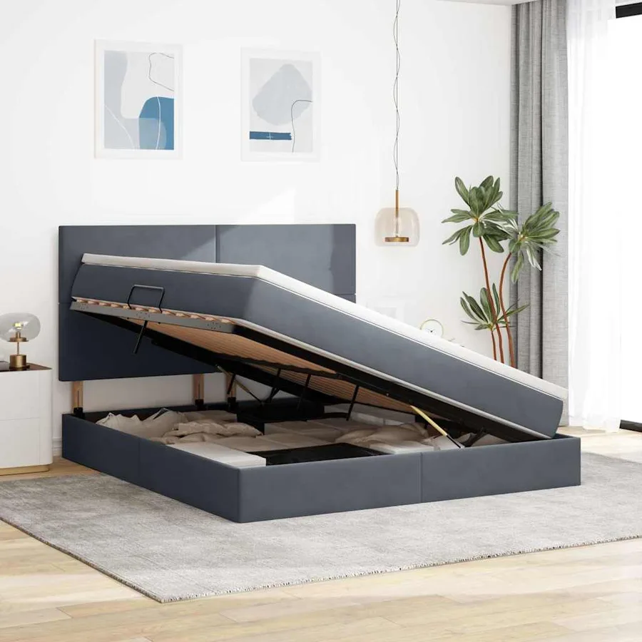 Lit de rangement LED avec matelas Gris foncé 180 x 200 cm - 4