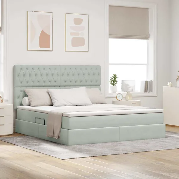 Lit avec rangement et matelas Gris clair 180 x 200 cm Velours