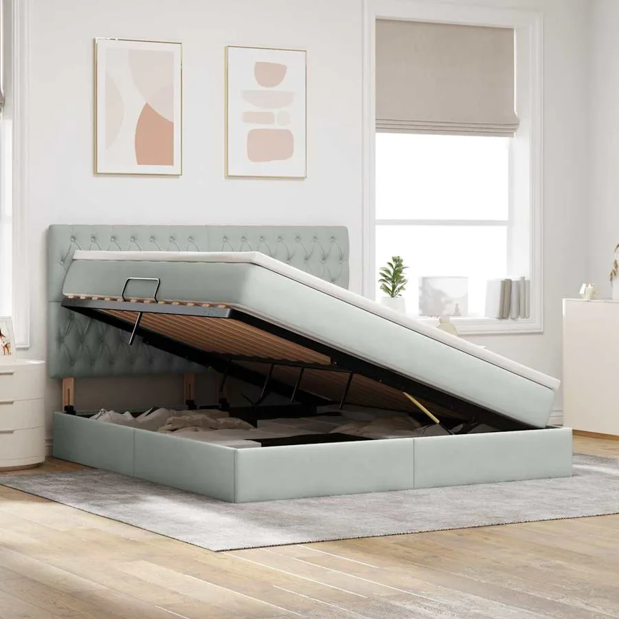 Lit avec rangement et matelas Gris clair 180 x 200 cm Velours - 4