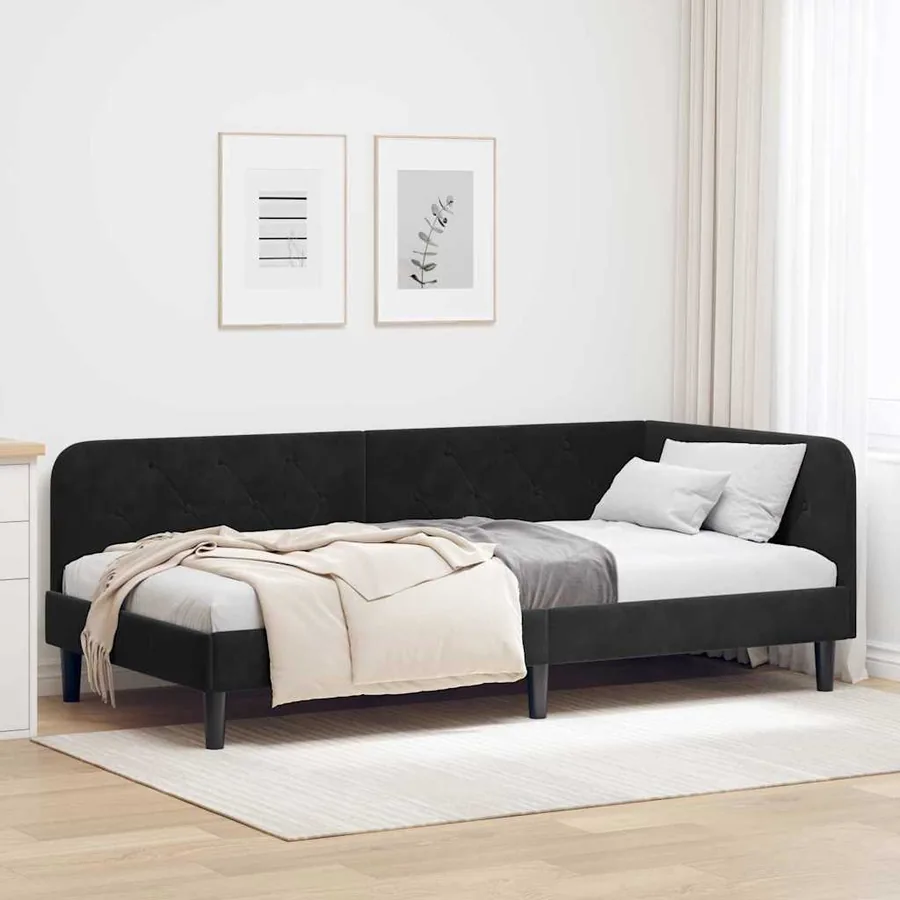 Cadre de lit d'angle Noir 90 x 200 cm Velours